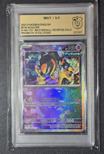 2025 POKEMON ENGLISH IRON BOULDER #046 /131 MASTERBALL REVERSE HOLO PRISMATIC GSG NM 9