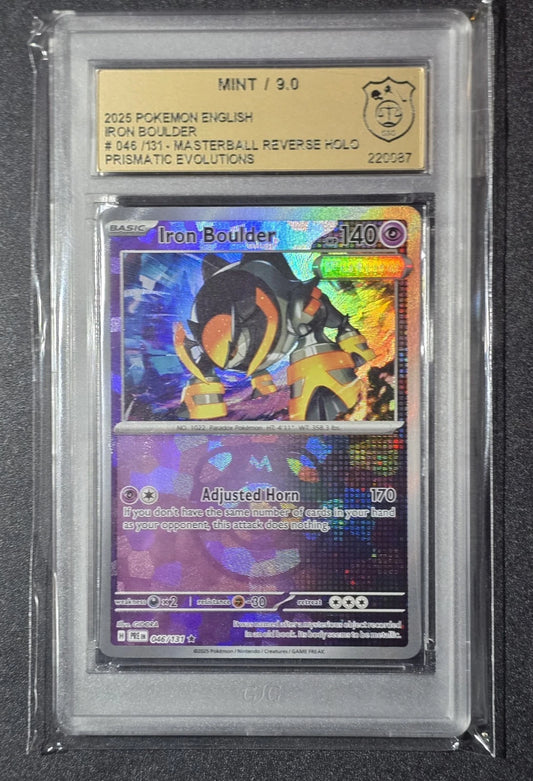 2025 POKEMON ENGLISH IRON BOULDER #046 /131 MASTERBALL REVERSE HOLO PRISMATIC GSG NM 9